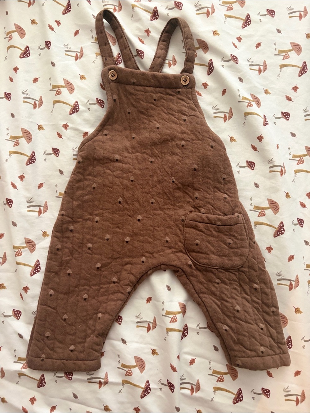 Cottagecore Zara Mushroom Brown Quilted Baby Overalls